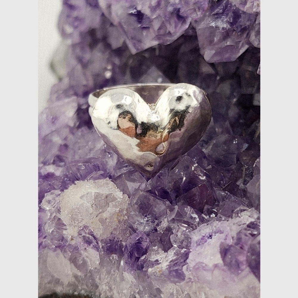 HEART HOLLOW RING HANDMADE IN STERLING SILVER METAL SIZE 9.5 - Picture 2 of 6
